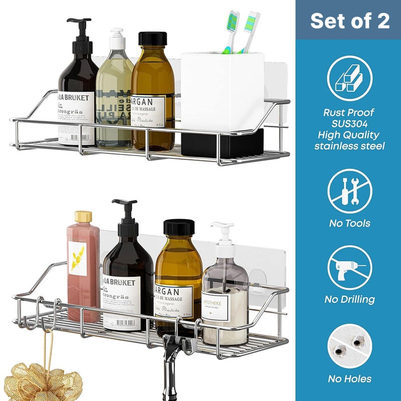KESOL Adhesive Shower Caddy Shower Shelf Organizer with Hooks, SUS304 Stainless Steel, 2 Pack (Black) - Image 4